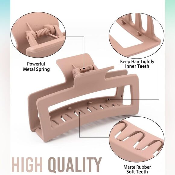 NWT (4) Large Hair Claw Clips 4.1" Non-slip Big Square Matte Banana Clips - Picture 5 of 5